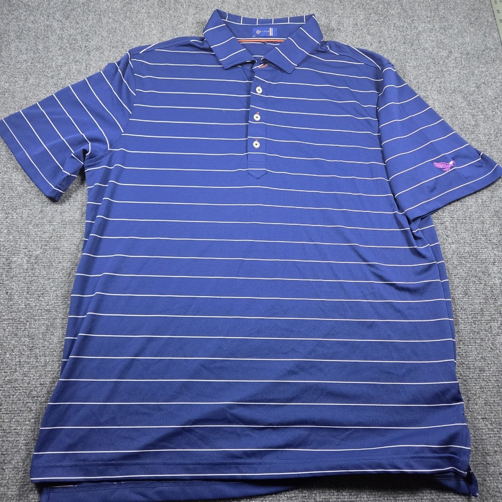 Stitch Polo Shirt Mens Large Blue Striped Golf Performance Stretch Short Sleeve